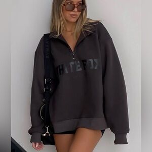 White Fox Boutique Shadow Grey Half-Zip Sweatshirt.
